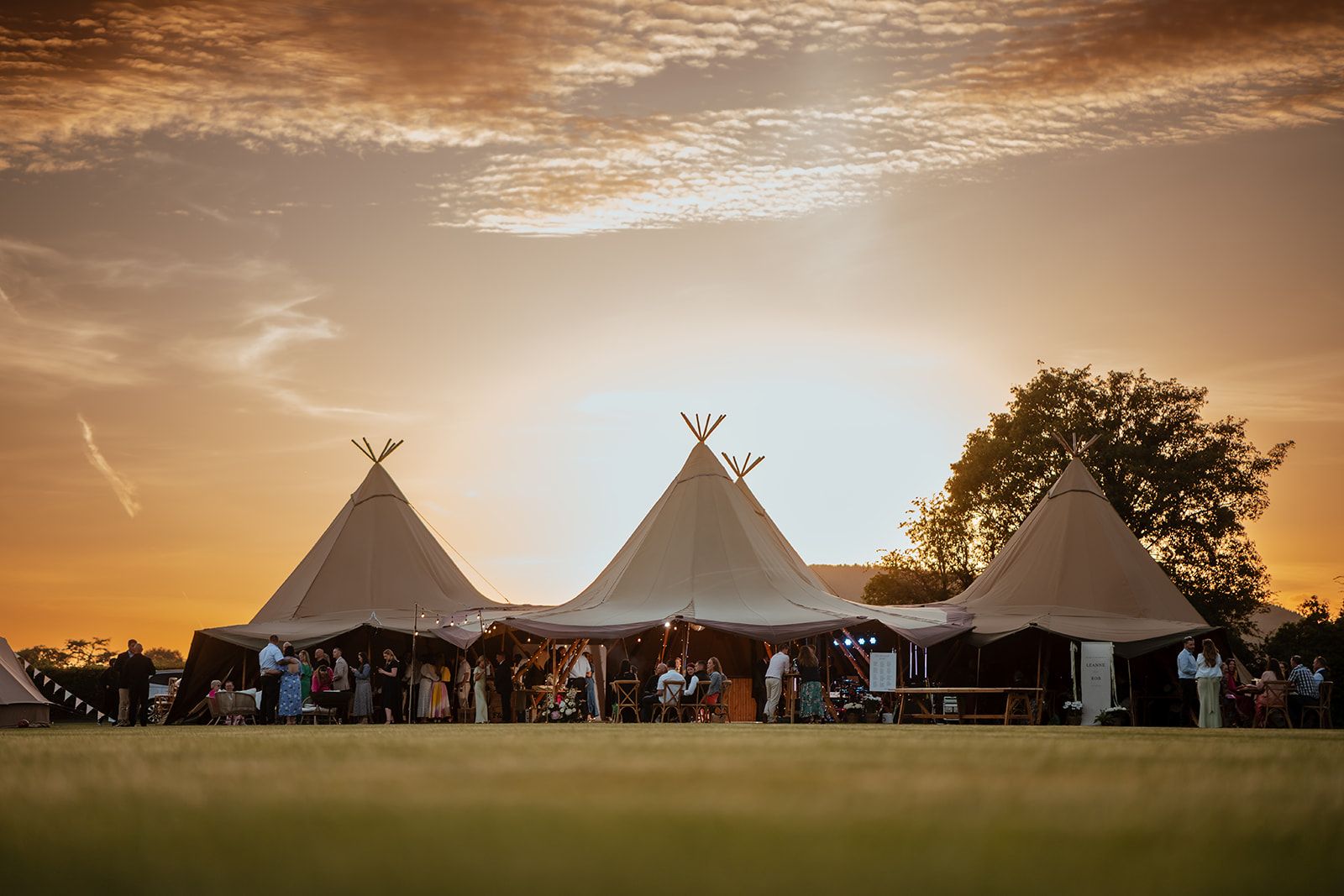 Aaron and Chantelle's tipis at sunset
